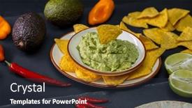  Presentation with nachos - PPT theme featuring stilll-life-of-guacamole background and a tawny brown colored foreground