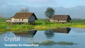  Presentation with lake - Colorful presentation theme enhanced with stilt houses on lake backdrop and a teal colored foreground