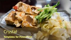  Presentation with soy milk drink and tofu - Audience pleasing PPT theme consisting of stinky-tofu-famous-taiwanese-snack backdrop and a tawny brown colored foreground