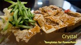  Presentation with snack - Presentation theme featuring stinky-tofu-famous-taiwanese-snack background and a tawny brown colored foreground