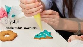  Presentation with christmas holiday gingerbread - Amazing PPT theme having stips - christmas treats handmade cookies confection backdrop and a soft green colored foreground