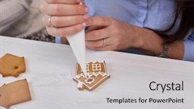  Presentation with christmas holiday gingerbread - Beautiful presentation theme featuring stips - christmas treats handmade cookies confection backdrop and a light gray colored foreground