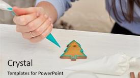  Presentation with christmas holiday gingerbread - Colorful slides enhanced with stips - christmas treats handmade cookies confection backdrop and a light gray colored foreground