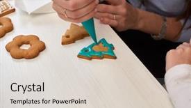  Presentation with christmas holiday gingerbread - Audience pleasing PPT theme consisting of stips - christmas treats handmade cookies confection backdrop and a lemonade colored foreground