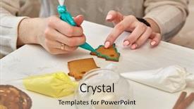  Presentation with christmas holiday gingerbread - Amazing theme having stips - christmas treats handmade cookies confection backdrop and a soft green colored foreground