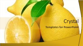  Presentation with isolated fall oak leaf - PPT layouts featuring stips - lemon fruits with lemon leaves background and a yellow colored foreground