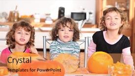  Presentation with three - Beautiful PPT theme featuring stips - three children with pumpkins backdrop and a  colored foreground