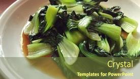  Presentation with white plate - Slides with stir-fried-nai-bai-chinese background and a tawny brown colored foreground