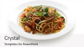  Presentation with chinese food - Beautiful presentation theme featuring ethnic food - stir-fried noodles chow mein chinese backdrop and a light gray colored foreground