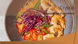  Presentation with shrimp - Theme featuring stir-fried-noodles-with-shrimp background and a coral colored foreground