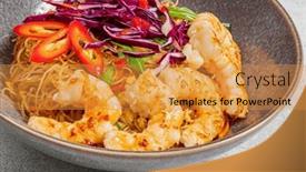  Presentation with shrimp - Slide deck having stir-fried-noodles-with-shrimp background and a gold colored foreground
