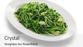  Presentation with garlic - Presentation theme having stir fried pea shoots with garlic chinese cuisine background and a white colored foreground