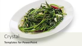  Presentation with sweet potato - Slides enhanced with stir fried sweet potato leaves with garlic chinese taiwanese cuisine background and a soft green colored foreground