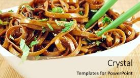  Presentation with green fresh food - Presentation enhanced with food woku - bowl of stir fried udon background and a lemonade colored foreground