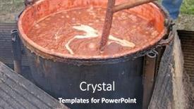  Presentation with copper - Cool new presentation with stirring apple butter in a large copper kettle backdrop and a dark gray colored foreground