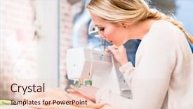  Presentation with sewing process close up - Slide deck featuring stitching clothes on sewing machine background and a lemonade colored foreground