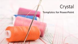  Presentation with sew - Theme with stitching line - spool of thread and needle background and a pink colored foreground