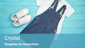  Presentation with clothes - Audience pleasing theme consisting of fabric stock - set of child's clothes backdrop and a teal colored foreground