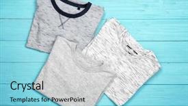  Presentation with clothes - Theme enhanced with fabric stock - set of child's clothes background and a light blue colored foreground