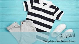  Presentation with clothing wooden clothes hanger object - Amazing PPT layouts having fabric stock - set of child's clothes backdrop and a light blue colored foreground