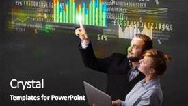  Presentation with colorful - Audience pleasing slide deck consisting of stock analysis - business couple touching colorful charts backdrop and a dark gray colored foreground