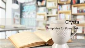  Presentation with open book spiral - Theme having stock books - cup of coffee and open background and a  colored foreground