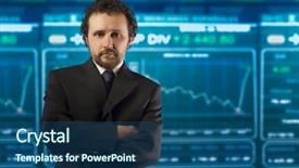  Presentation with stock broker - PPT theme with stock broker - businessman with beard and black background and a ocean colored foreground