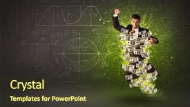  Presentation with dollar - PPT theme enhanced with stock broker - cheerful businesman jumping with dollar background and a tawny brown colored foreground