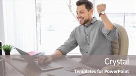  Presentation with stock broker - Colorful presentation enhanced with stock broker - happy businessman with laptop working backdrop and a gray colored foreground