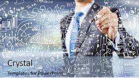  Presentation with business challenge businessman entrance maze - Colorful presentation design enhanced with stock chart - close up of businessman drawing backdrop and a light blue colored foreground