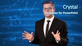  Presentation with data analyst - Colorful presentation enhanced with stock data analyst in studio backdrop and a ocean colored foreground