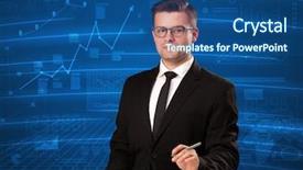  Presentation with data analyst - Beautiful presentation design featuring stock data analyst in studio backdrop and a ocean colored foreground