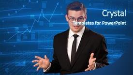  Presentation with data analyst - Beautiful presentation theme featuring stock data analyst in studio backdrop and a  colored foreground