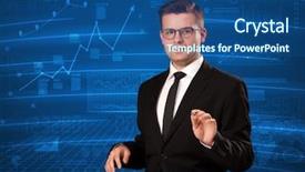  Presentation with data analyst - PPT theme featuring stock data analyst in studio background and a  colored foreground