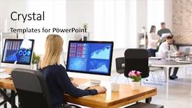  Presentation with stock trading - PPT layouts having financemonitoring - woman working with stock data background and a white colored foreground