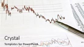  Presentation with pen - Slides featuring stock exchange share price - pen and business graph background and a  colored foreground