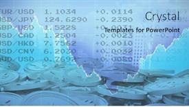  Presentation with bitcoins - Presentation enhanced with stock figures on screen against bitcoins background and a light blue colored foreground