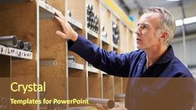  Presentation with roll fabric in store room - Slide deck with stock levels in store room background and a tawny brown colored foreground