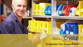  Presentation with worker - Audience pleasing slides consisting of stock levels in store room backdrop and a yellow colored foreground