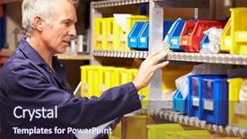  Presentation with worker - Theme with stock levels in store room background and a wine colored foreground