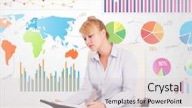  Presentation with management - Beautiful presentation theme featuring stock management - business woman with colorful charts backdrop and a lemonade colored foreground