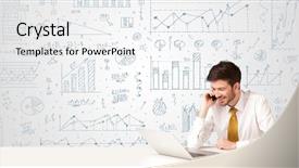  Presentation with diagram - Audience pleasing PPT theme consisting of stock management - businessman sitting at white table backdrop and a white colored foreground