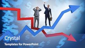  Presentation with growth - Beautiful PPT theme featuring stock market crash - businessman with charts of growth backdrop and a teal colored foreground