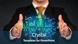  Presentation with stock market - Colorful presentation theme enhanced with stock market graph - businessman holding hand drawn business backdrop and a ocean colored foreground