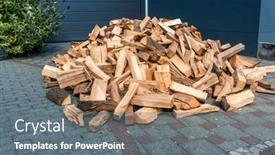  Presentation with house heating - Presentation design with stock-of-firewood-for-heating background and a gray colored foreground