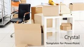  Presentation with new office - PPT layouts featuring stock portfolio - move concept unpacking cardboard boxes background and a lemonade colored foreground