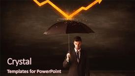  Presentation with umbrella - Cool new PPT theme with stock risk management - businessman standing with umbrella keeping backdrop and a wine colored foreground