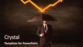  Presentation with risk management - Beautiful slide deck featuring stock risk management - businessman standing with umbrella keeping backdrop and a wine colored foreground