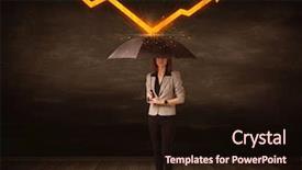  Presentation with umbrella - Audience pleasing presentation theme consisting of stock risk management - businesswoman standing with umbrella keeping backdrop and a wine colored foreground