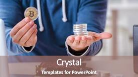  Presentation with bitcoins - Amazing presentation theme having stock scams - young man mining bitcoins backdrop and a coral colored foreground